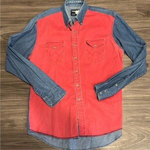 Wrangler Vintage 90s Denim Western Shirt Men’s Size 16.5-36 Two Tone Long Sleeve